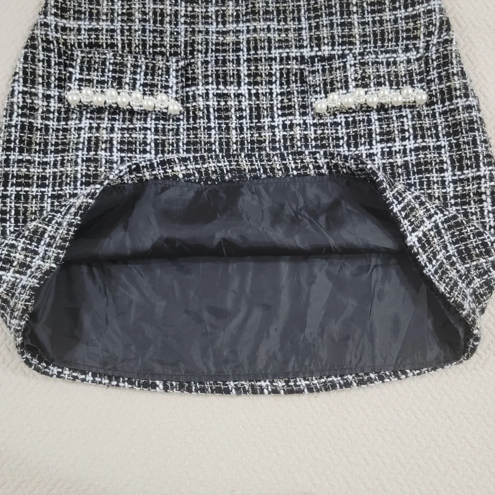 Flying Tomato Tweed Mini Skirt with Pearl Accents Size Large - Black and White